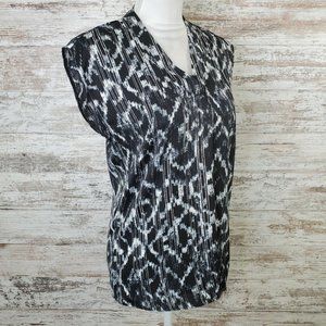 H Halston Twilight Chalk Sleeveless V-Neck Blouse, Size XS